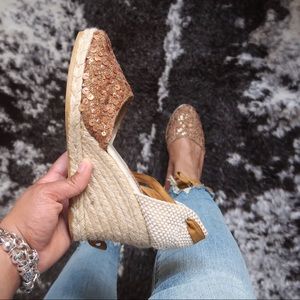 Saks Fifth Avenue Tan Sequin Espadrilles